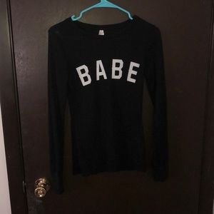Black long sleeve slogan top
